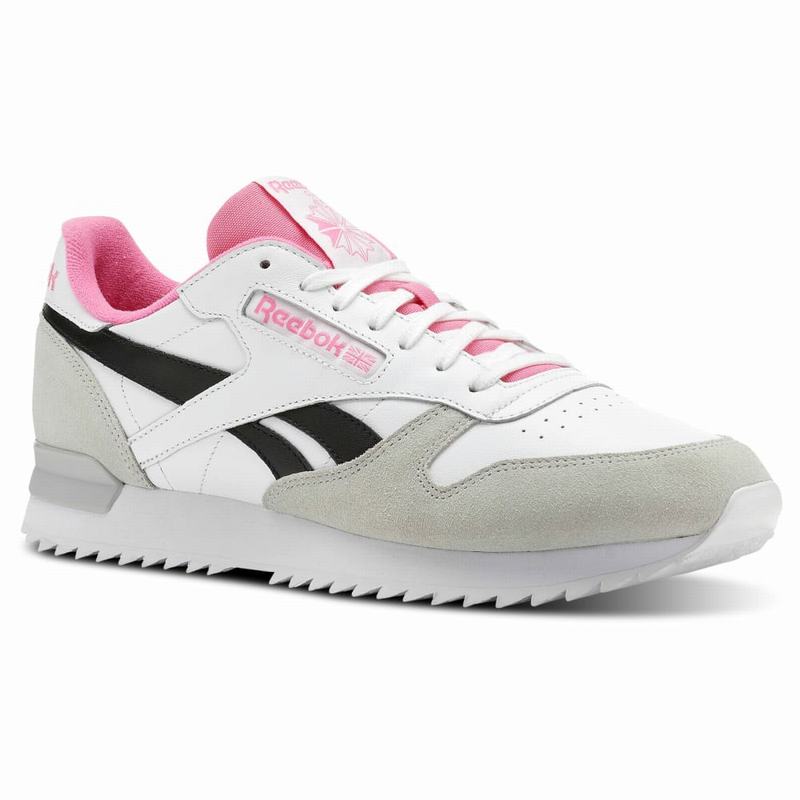 Tenisi Reebok Cl Leather Ripple Clip Su Barbati Albi/Gri/Roz Romania OV8341RJ